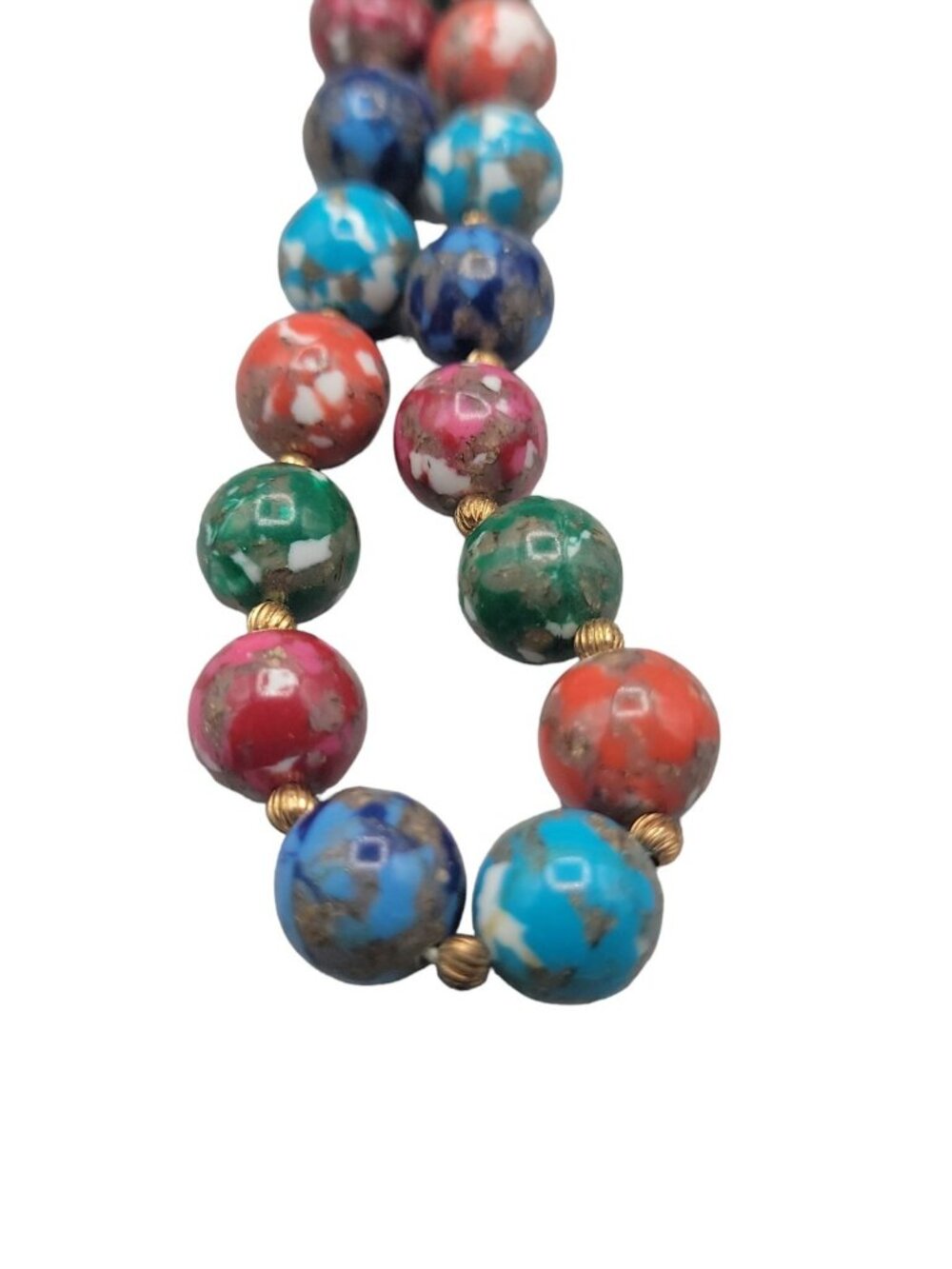 Vintage Murano Glass Bead Necklace Multicolor Mosaic Aventurine 11.5mm Beads 24" - Picture 8 of 9